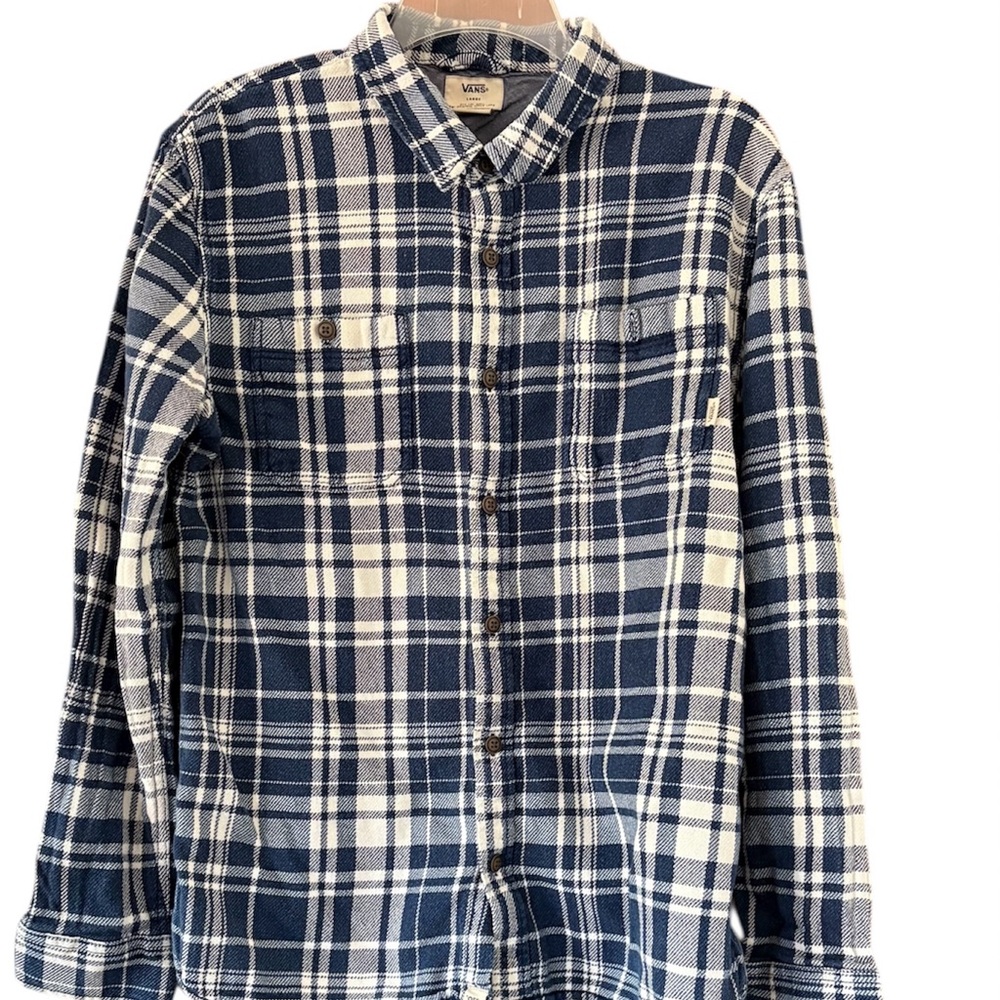 Vans Off The Wall Boys Large Blue Plaid  Cotton Flannel Button Down Shirt